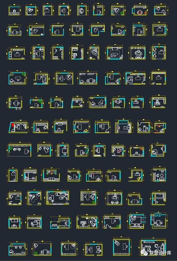 家装平面布局CAD模块500套(客餐厅、书房、卧室、厨房、卫生间)