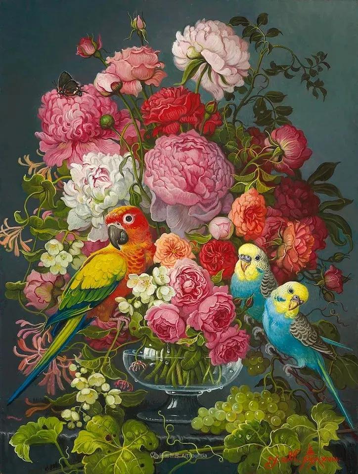 有关爱情的花鸟油画作品,北欧轻奢风格油画作品