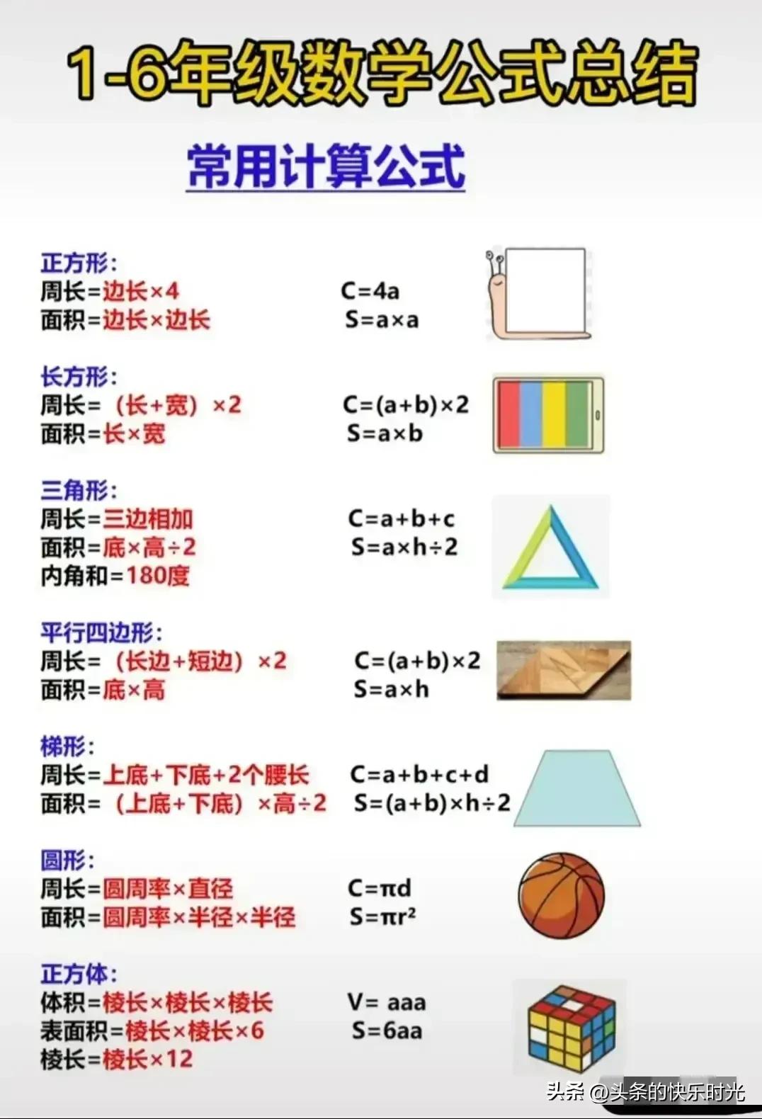 一至六年级学习公式总结