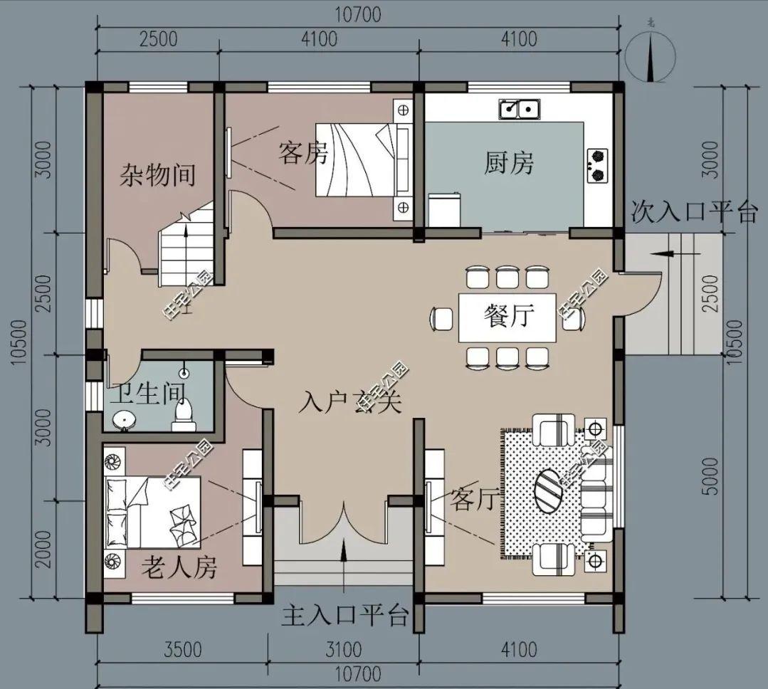 农村自建房二层对称小别墅外观图,开间12.8进深9.9二层别墅怎么设计