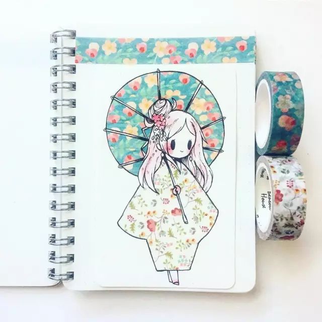 纸胶带做的小清新插画幼儿,胶带插画