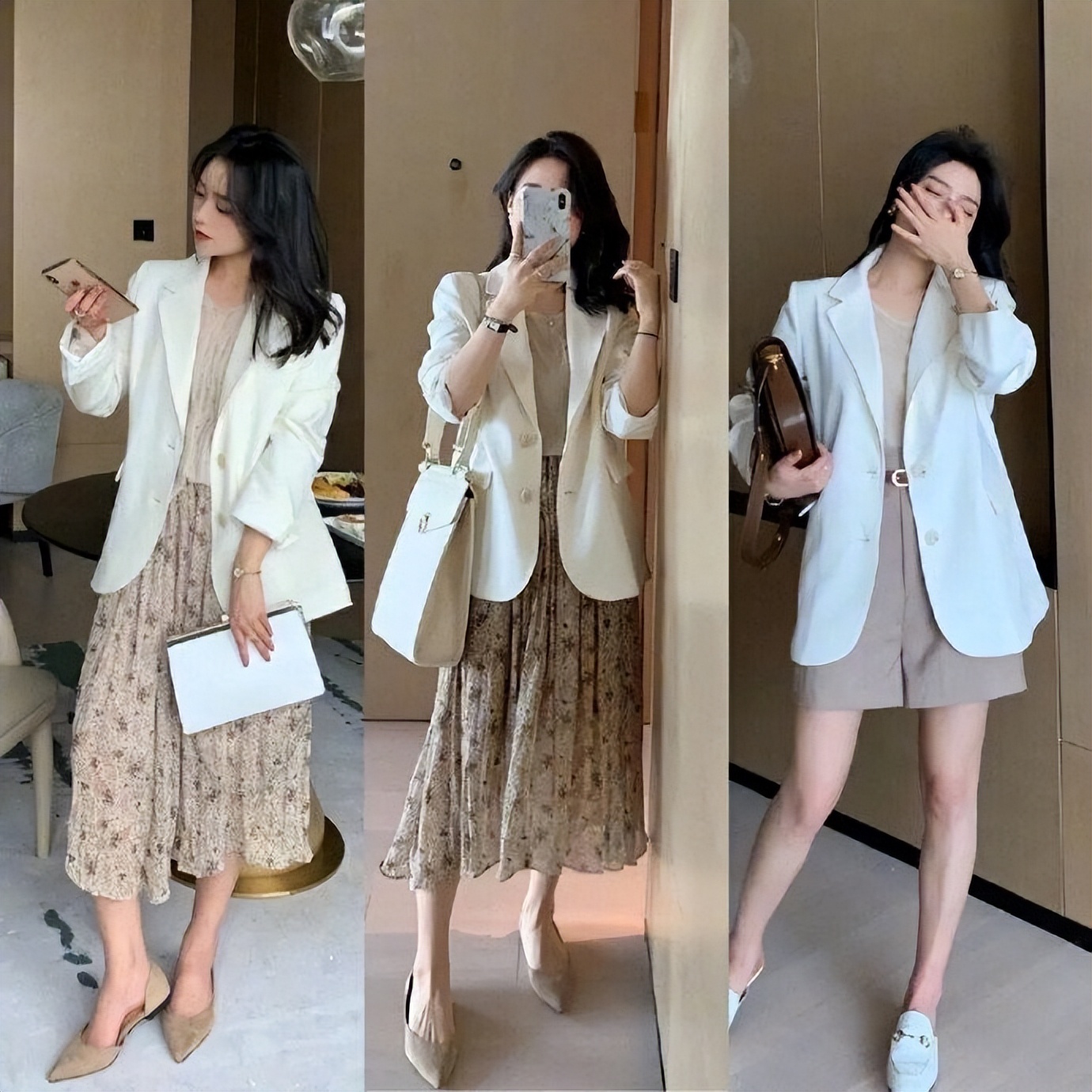 黑白灰格子小西装外套秋冬,黑白灰女士小西装