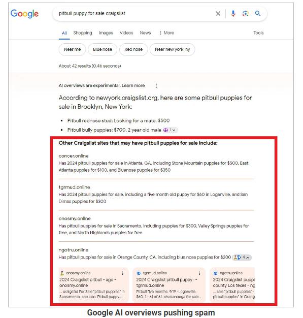 谷歌AI搜索出现问题，竟推广欺诈网站和恶意软件